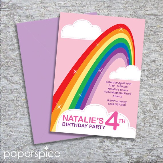 Rainbow Party Invitation DIY Printable Personalized Digital