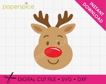 Christmas Reindeer SVG Cut File, Cute Rudolph Reindeer Layered Cut File, Cutting File for Cricut, Christmas SVG, DXF Cut File, Digital File