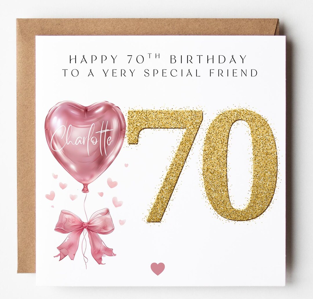 Pink Balloon 70th Birthday Card: Glitter Numbers, Personalised Name - Etsy