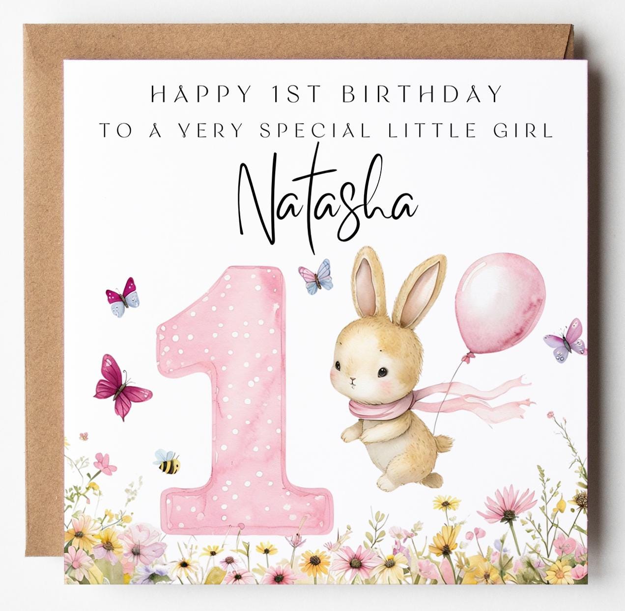Geburtstagskarte Für Nichte – Hasen-Motiv Zum 1. Geburtstag In Rosa