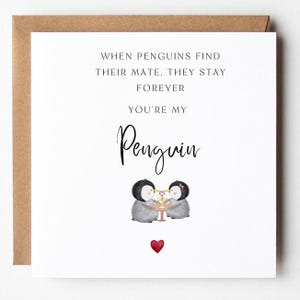 Penguin Valentines Card, Penguin Happy Anniversary Card, In Love, Couple, Husband Wife Fiance, Boyfriend Girlfriend, Penguin Lover Gift