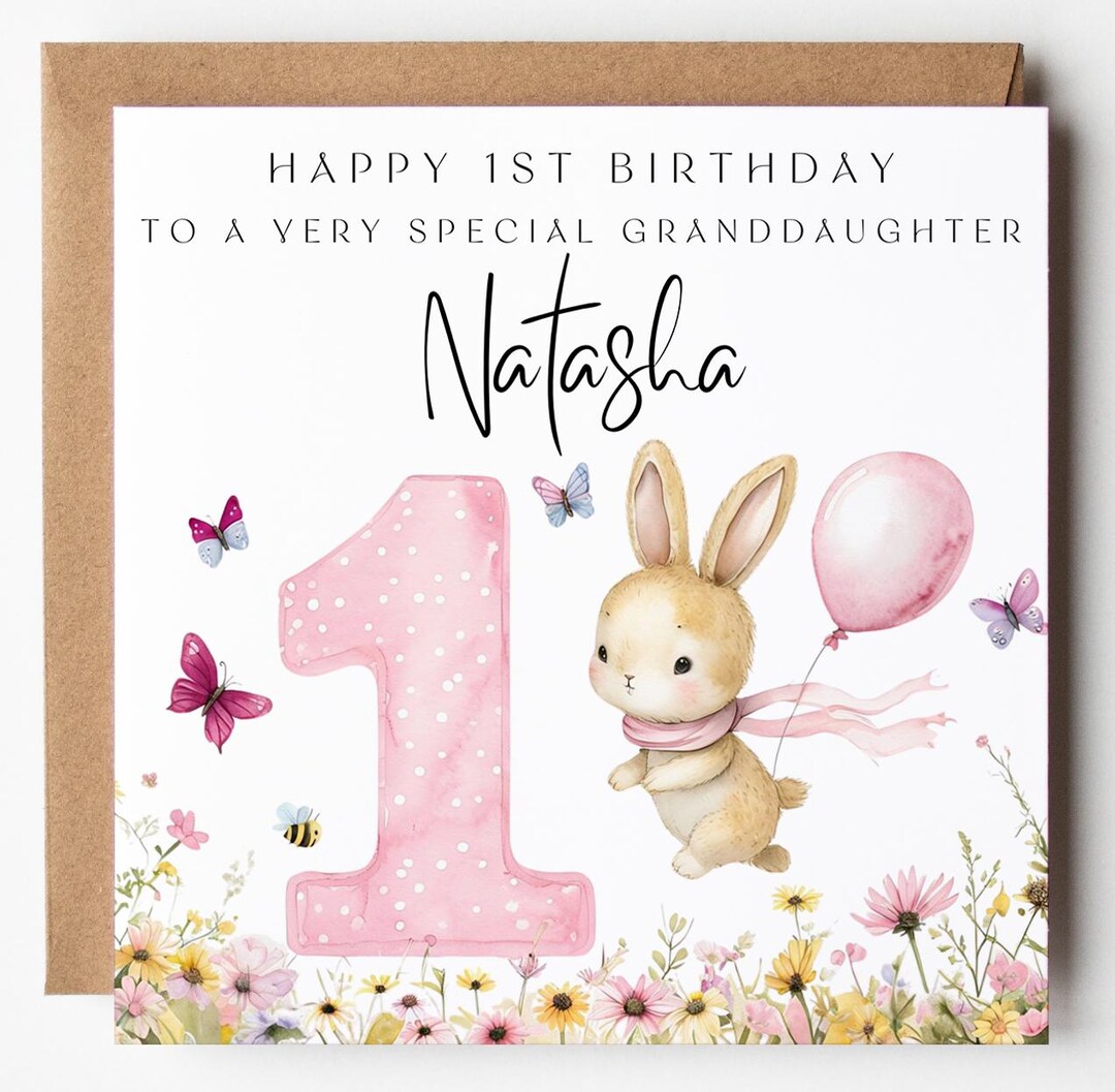 Süße Geburtstagskarte Mit Häschen Für Den 1. Geburtstag – Personalisiert Für Enkelin, Rosa Design
