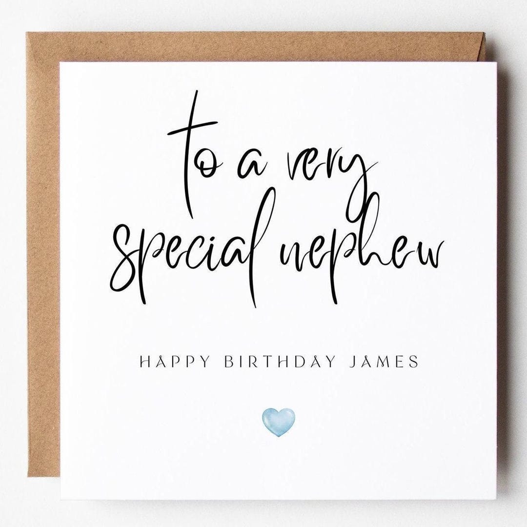 PRINTABLE Nephew Birthday Card, Personalised Name Card, Blue Heart, Simple &amp; Minimalist, Auntie ...