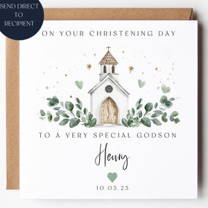 Personalisierte Patenkind Taufkarte: Greenery Church Design
