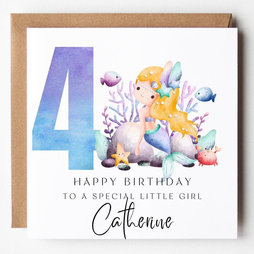PRINTABLE Mermaid Birthday Card, Under the Sea Card, Sea Animals Card, 1st, 2nd,3rd,4th, 5th ...