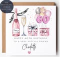 Pink Champagne 60th Birthday Card: Personalized Balloons