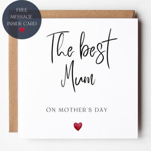 Mum Mother's Day Card, The Best Mum, Red Heart, Minimalist Simple, Happy Mothers Day, Mummy