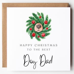 AFDRUKBARE hond vader kerstkaart, hond en krans, hondenliefhebber, cadeau voor hem, gelukkig kerstfeest, DIGITALE DOWNLOAD