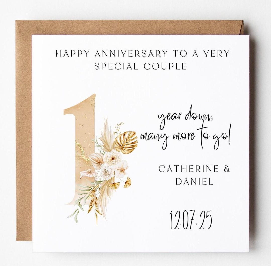 Personalized 1st Anniversary Card: Gold Floral, Mr & Mrs - Etsy