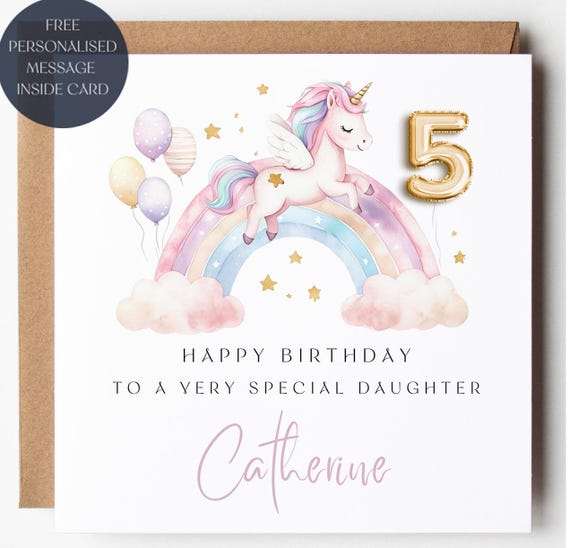 Personalized Daughter Unicorn Birthday Card: Rainbow Pony