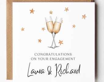 Tarjeta de compromiso personalizada: Brindis con champán, estrellas