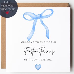 New Baby Boy Blue Bow Card, Personalised Congratulations Baby Boy Card, Oh Baby, It's a Boy, Luxury Card, Blue Heart