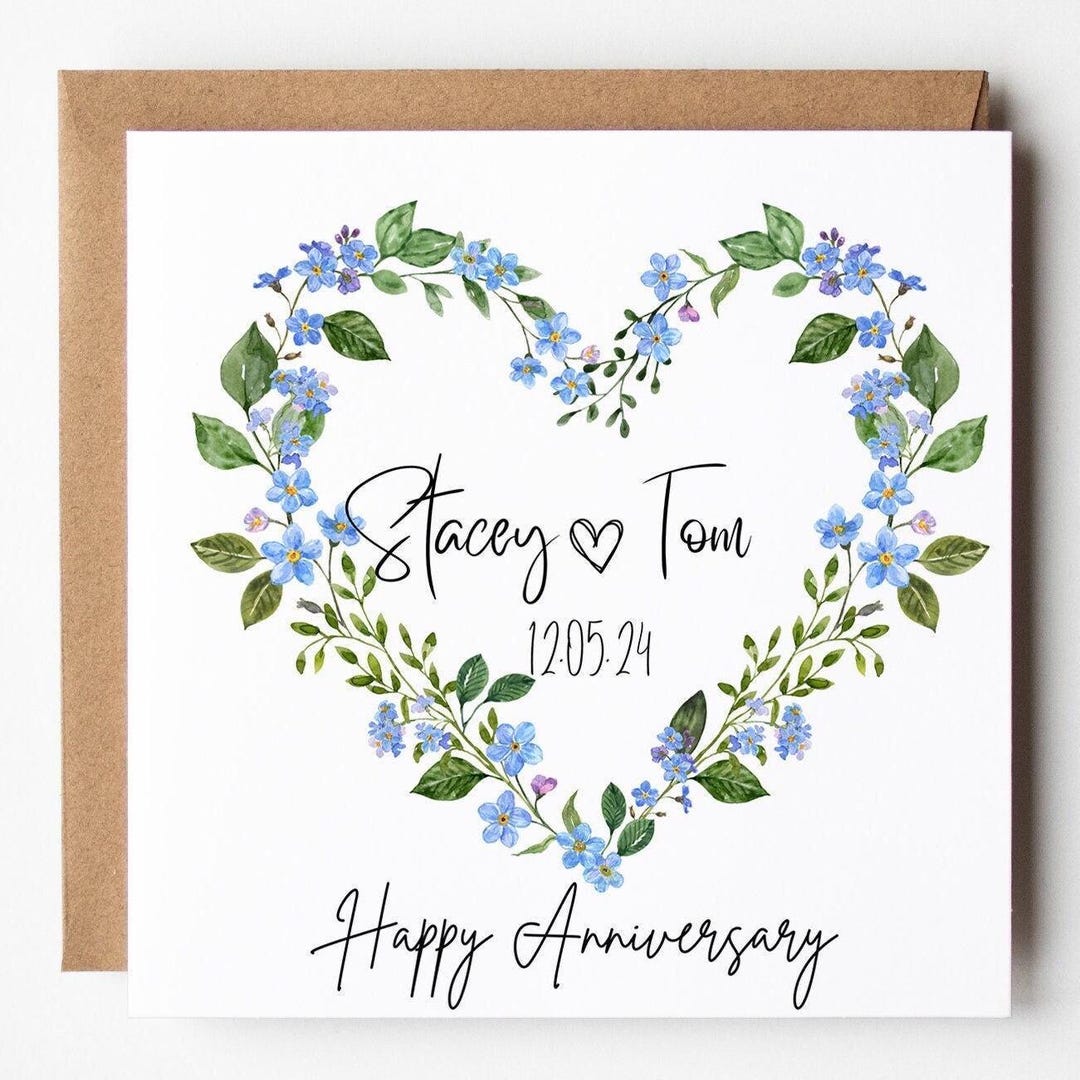 PRINTABLE Floral Heart Anniversary Card, Personalised Anniversary Card ...