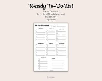 Minimalist Weekly To-Do List: Simple Printable Task Organizer (PDF)