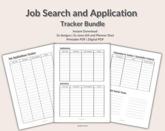 Job Application Tracker Printable Bundle: Editable Job Search Planner (PDF)