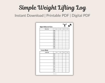 Weight Lifting Tracker | Upper & Lower Body, Gym Progress (Digital Download)
