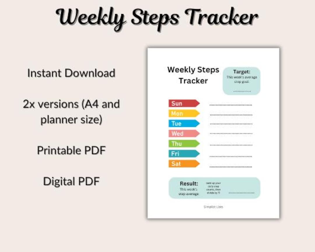 Weekly Step Count Sheet Weekly Step Average Tracker (printable) | Track Your Weekly Step ...