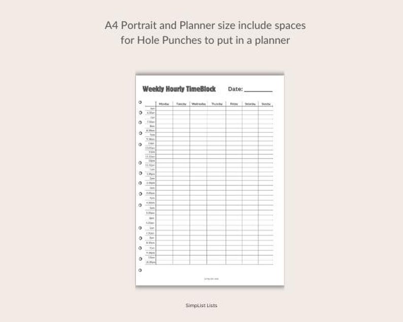 Weekly Timeblock Planner Printable - 2 Versions (30-min & 60-min ...