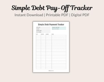 Minimal Debt Payment Tracker Printable: Debt Snowball Worksheet (Instant Download)