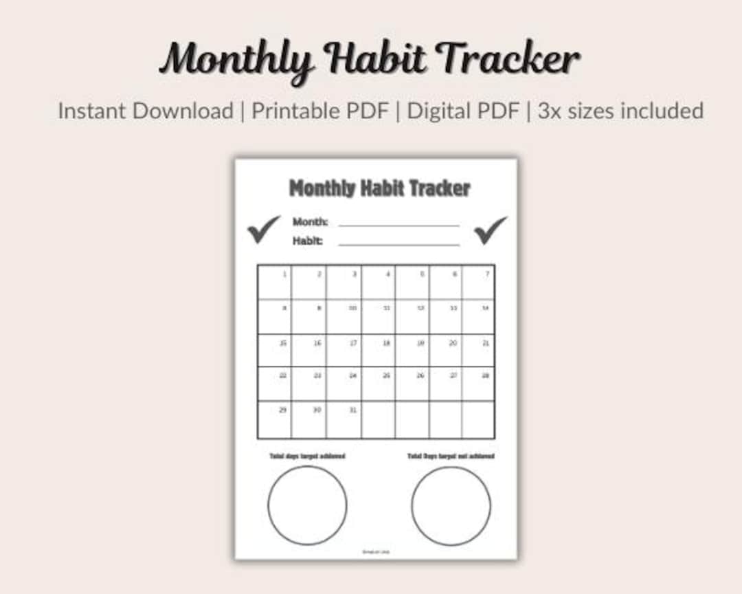 Minimalist Monthly Habit Tracker Printable – Goal Planner (digital ...