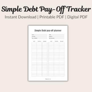 Rastreador de pago de deudas simple imprimible / Seguimiento de dos fuentes de deuda / Planificador de presupuesto minimalista en formato PDF / Descarga digital para la gestión de deudas