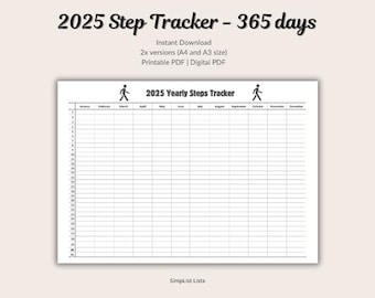 2025 Step Tracker Printable – 365 Day Fitness Log (Digital Download)