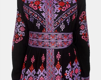 Fatima Color Tatreez Embroidered Palestinian Kaftan Thobe