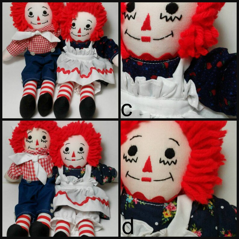 handmade hand embroidery 10 raggedy ann and andy multiple color options cute kawaii classic plush dolls