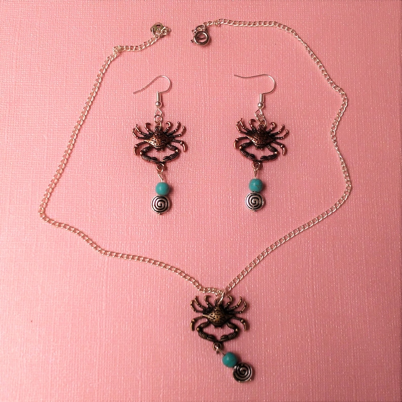 crabs beach jewelry handmade turquoise fashion cute necklace set ocean beachy nautical earrings crab accessories marine life