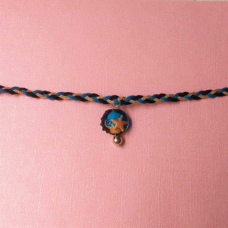 fashion marine life, choker glass ocean starfish handmade ooak pendant accessories jewelry beach hemp necklace
