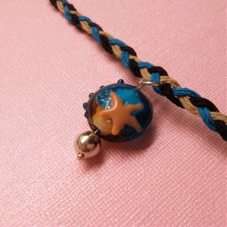 fashion marine life, choker glass ocean starfish handmade ooak pendant accessories jewelry beach hemp necklace