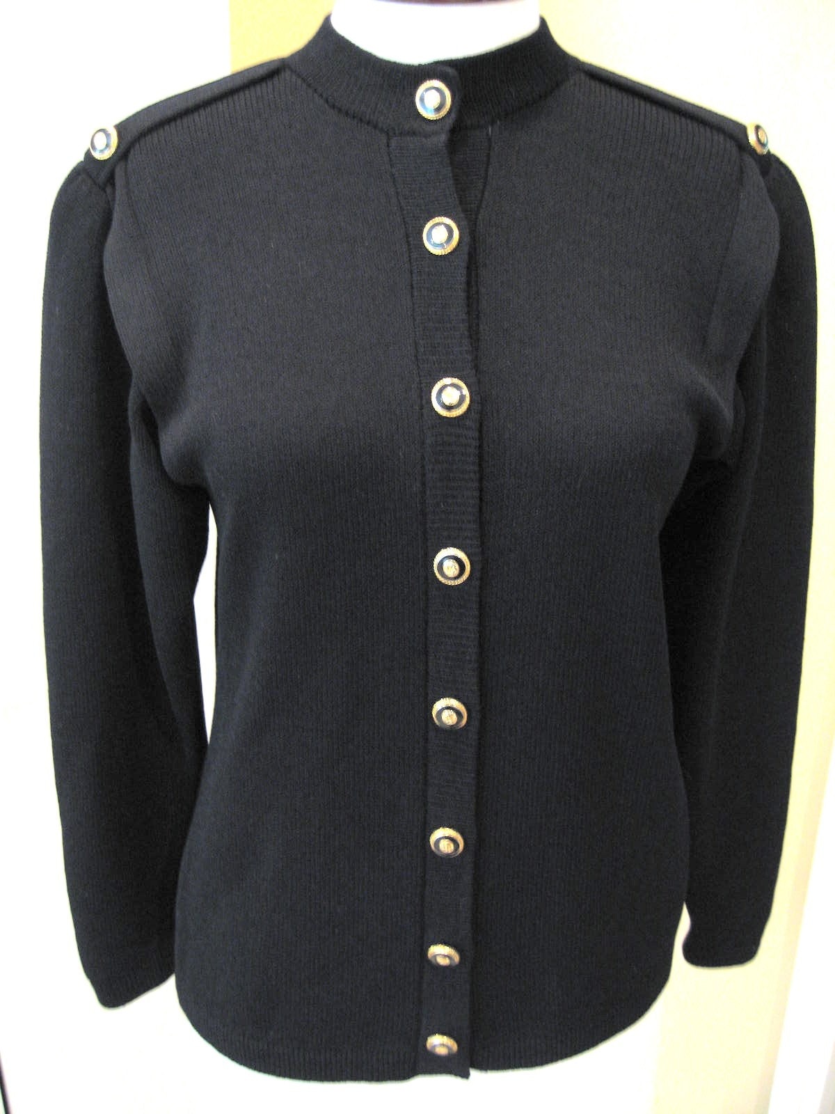 Vintage St John Knit Cardigan Sweater Military Gold Signature Etsy