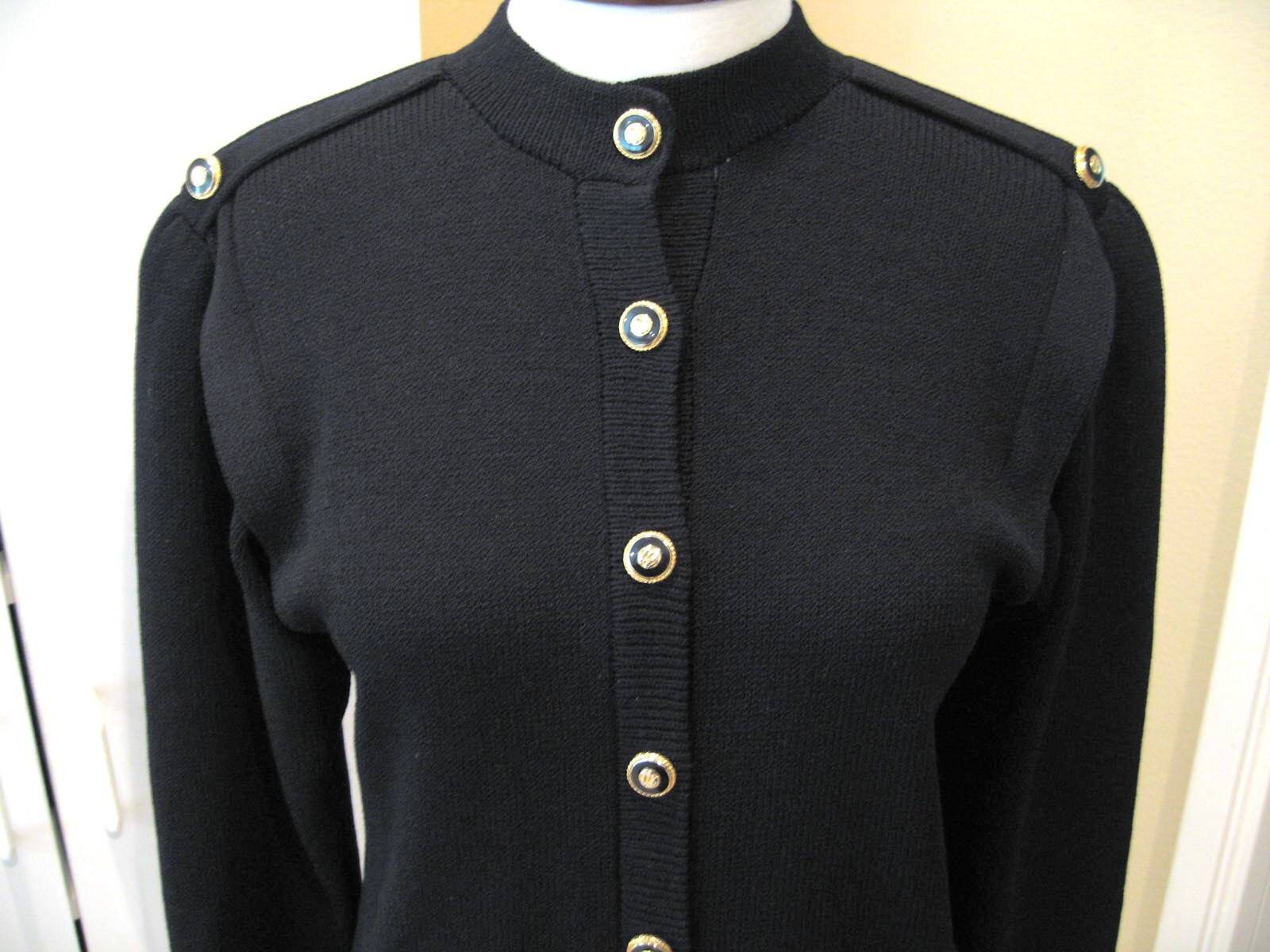 Vintage St John Knit Cardigan Sweater Military Gold Signature Etsy