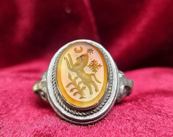 Seraph Stallion Ring: Silver Carnelian Relic, Celestial Knights Amulet