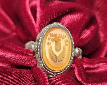 Winged Stag Silver Occult Ring - Angelic Magick Divine Powers Witchcraft Amulet