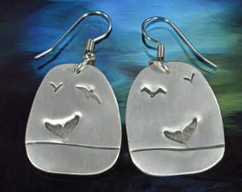 Dangle Earrings- Diving Whale, Sterling Silver