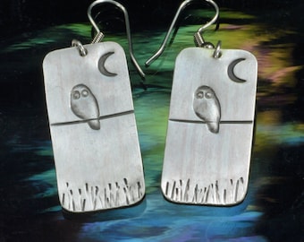 Dangle Earrings- Owl and Moon