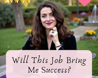 Può includere: Immagine di una donna con capelli castani e giacca scura con il testo "Will This Job Bring Me Success?" e "Tarot Reading." L'immagine include anche le parole "5 Stars" e "Same Hour."