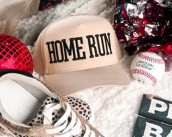 Home Run 3D Embroidered Trucker Hat / Baseball Trucker Hat / Embroidered Baseball hat / Home Run Baseball / Baseball Mom Trucker Hat