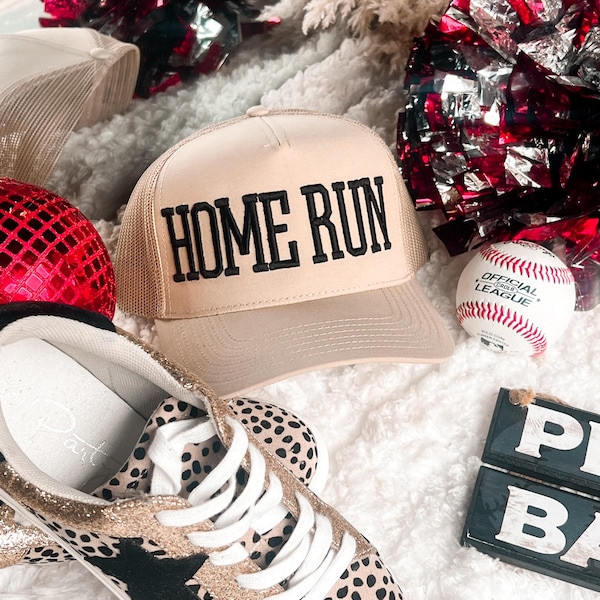 Home Run 3D Embroidered Trucker Hat / Baseball Trucker Hat / Embroidered Baseball hat / Home Run Baseball / Baseball Mom Trucker Hat