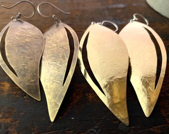 Large Brass Leaf Earrings