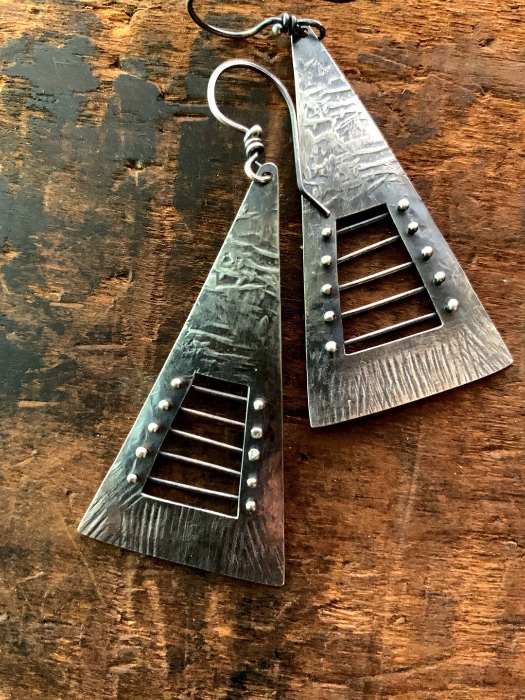 Pyramid Sterling Silver Earrings plated in Black Rhodium main image 1