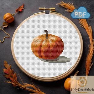 Pumpkin simple cross stitch pattern PDF - digital download handmade mini embroidery pattern for beginner Halloween gift autumn cottagecore
