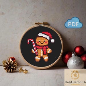 Cute gingerbread man easy Christmas cross stitch pattern PDF - digital download Christmas New Year gift winter decor creativity for beginner