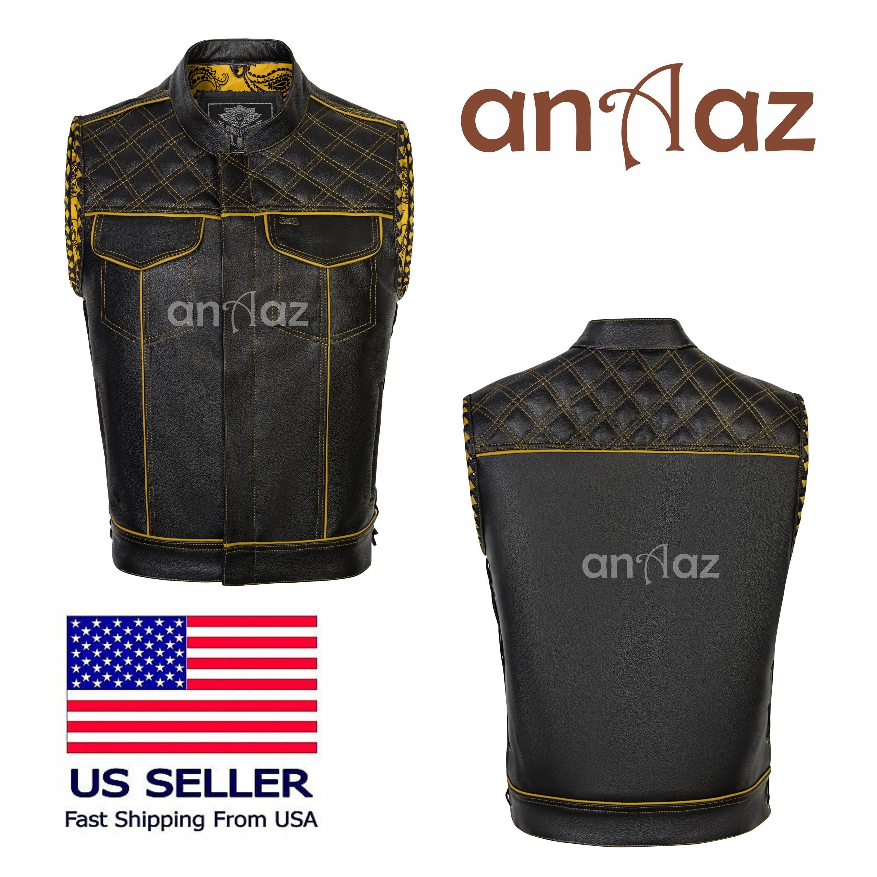 Diamond Quilted Leather Biker Vest: Handmade Motorcycle Club Style