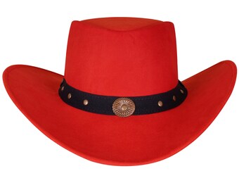 Red Felt Cowboy Hat | Studded Band, Western Rodeo Style