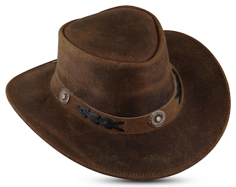 Handgemaakte leren cowboyhoed: unisex outback-hoed in westernstijl