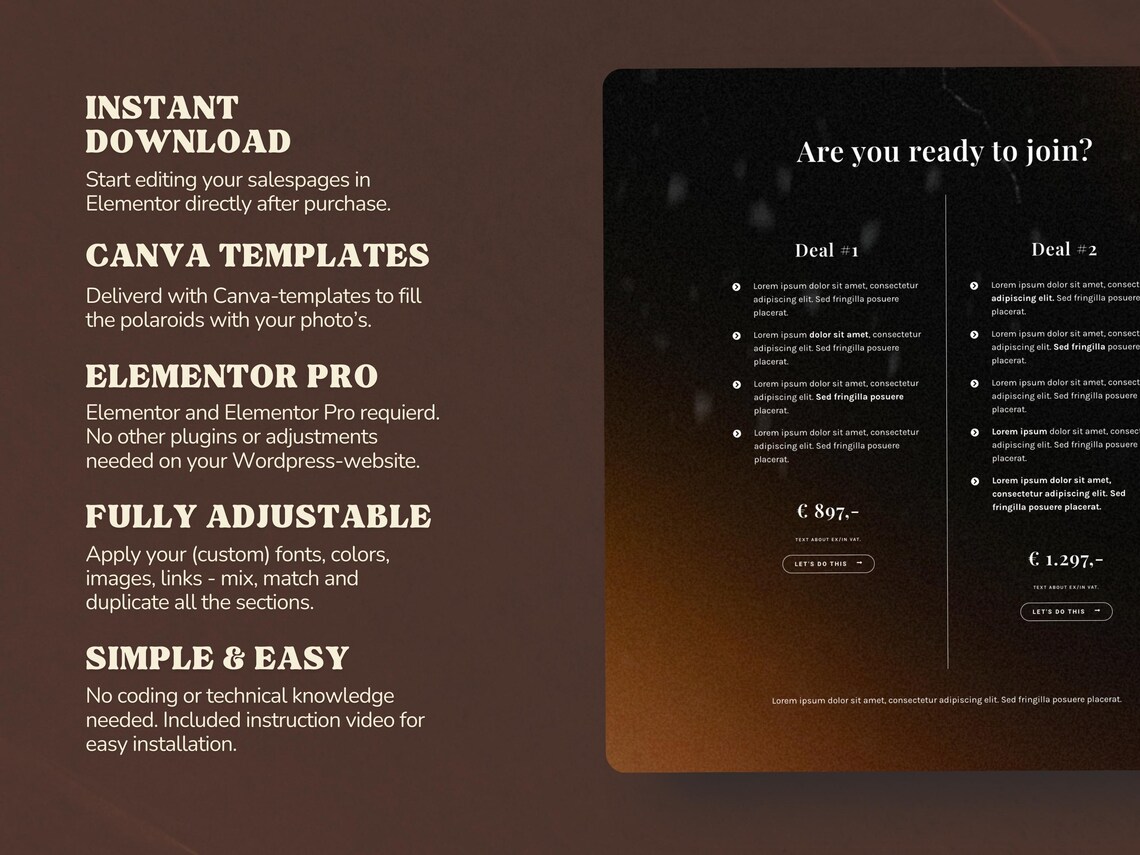 Sales Page Template for Elementor Pro Customizable Wordpress Landing