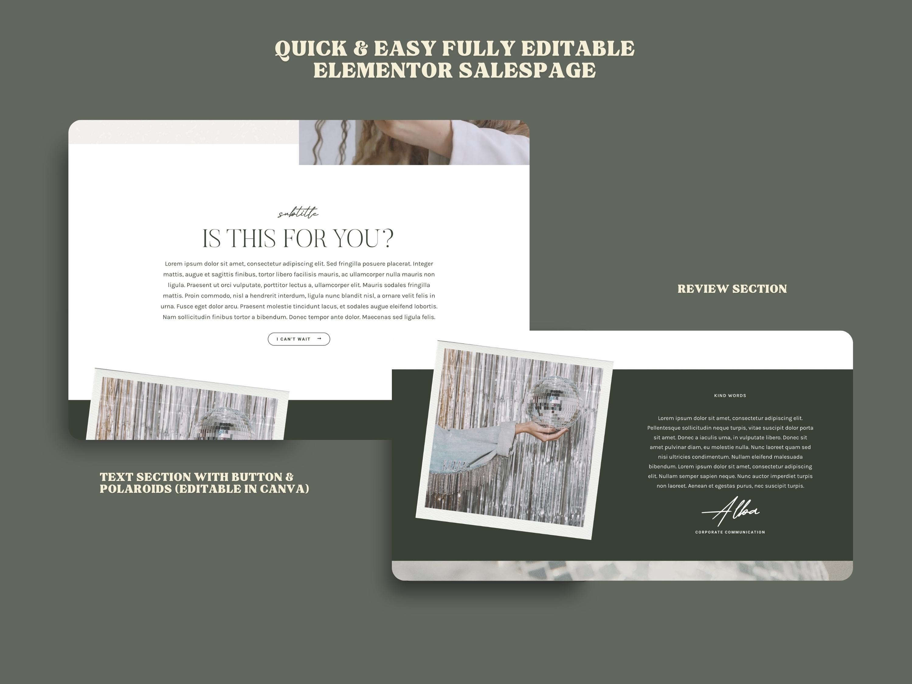 Elegant Sales Page Template for Elementor Pro Wordpress Landing Page