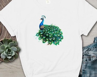 Cute Beautiful Peacock Feather T-Shirt Exotic Elegant Bird Tee